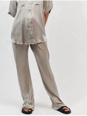 DISSH SIMONE PEWTER SATIN BIAS CUT PANT